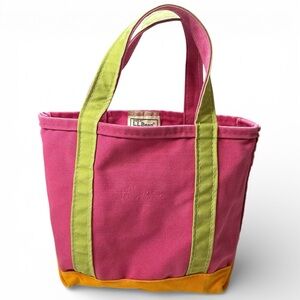 Vintage L.L.Bean Mini Boat & Tote Rare Colorblock Pink Green Canvas Bag US